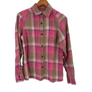 Pendleton womens plaid button down shirt size small pink 100% linen